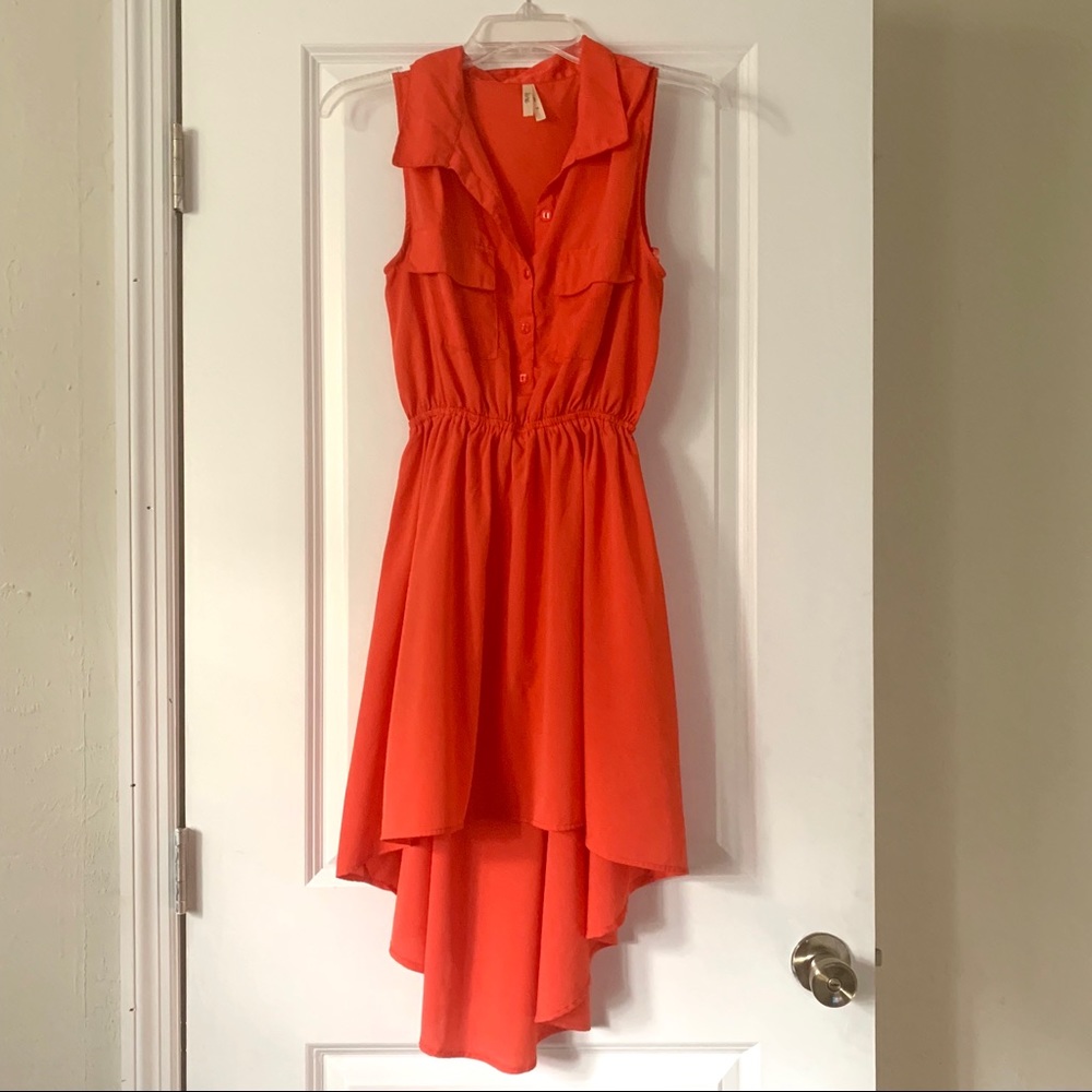 Orange/coral high low summer dress | size M